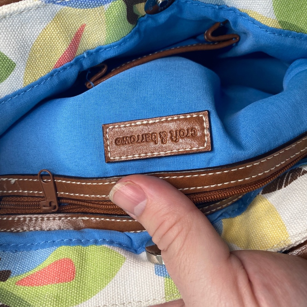 Croft & Borrow Blue Green Floral Fabric Shoulder Bag With Faux Leather Trim - Picture 5 of 6